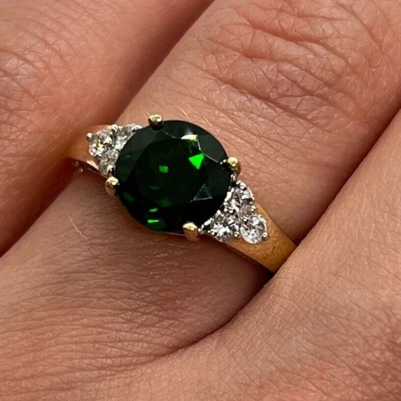 10K YELLOW GOLD RING  WITH EMERALD & DIAMONDS  SIZE 6 - Picture 5 of 9